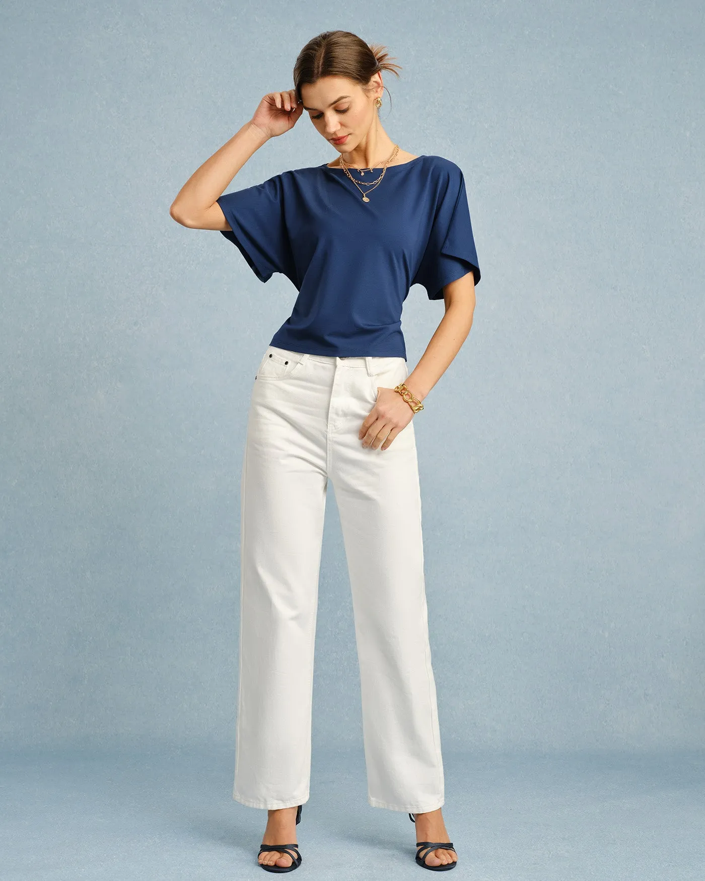 Blue Boat Neck Tie Tee sold by rihoas product image thumbnail 4