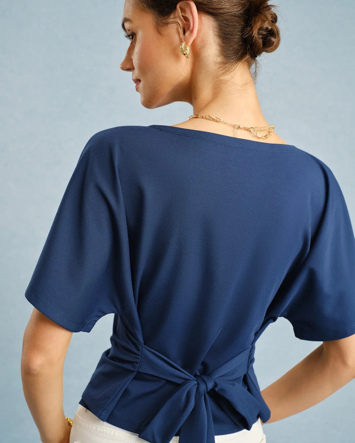 Blue Boat Neck Tie Tee sold by rihoas product image thumbnail 2