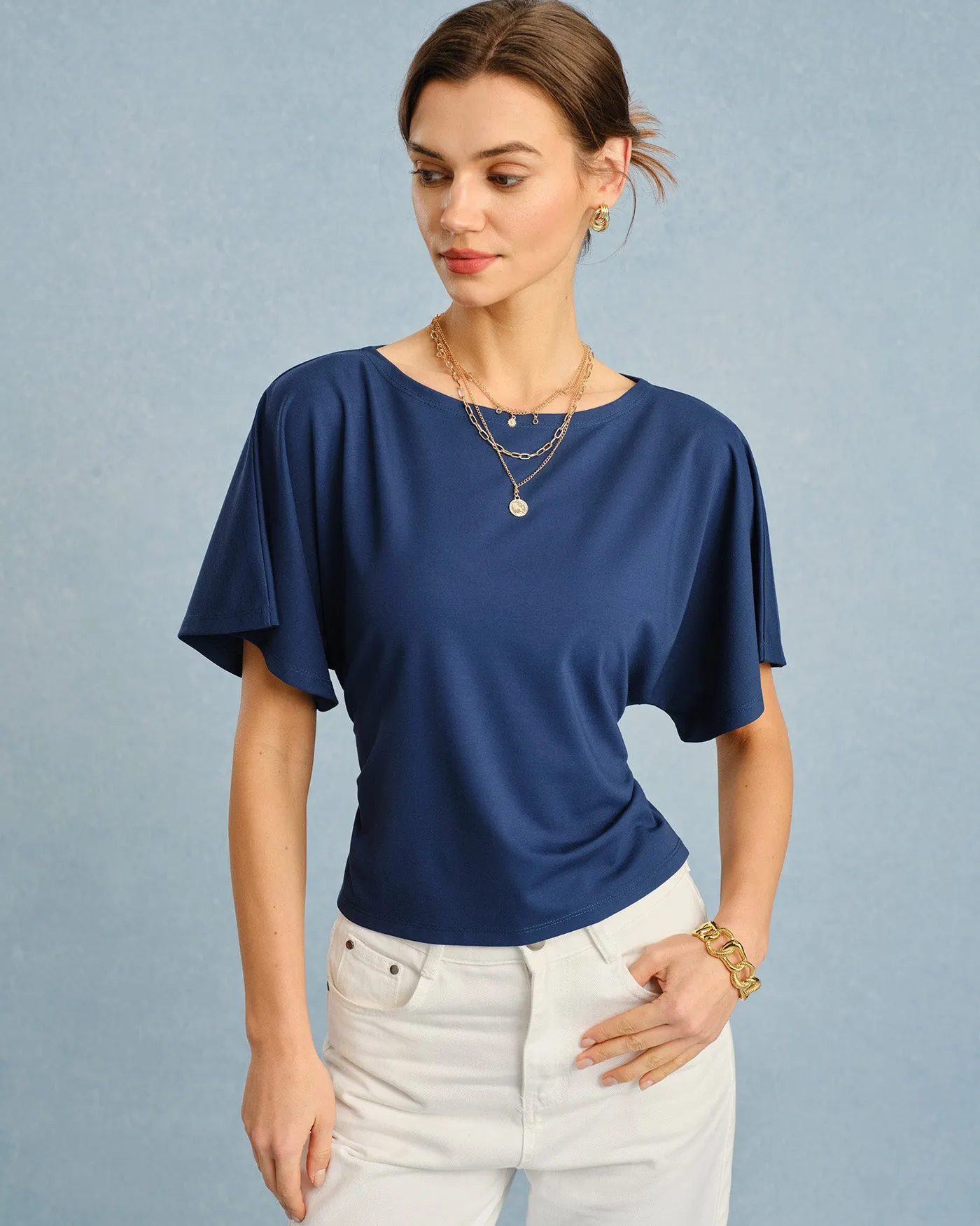 Blue Boat Neck Tie Tee sold by rihoas