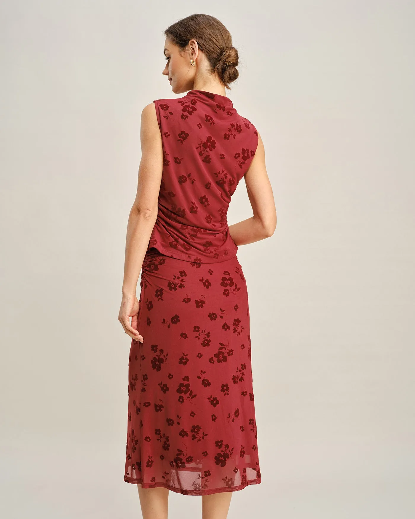 Red Floral Mermaid Midi Skirt sold by rihoas product image thumbnail 4