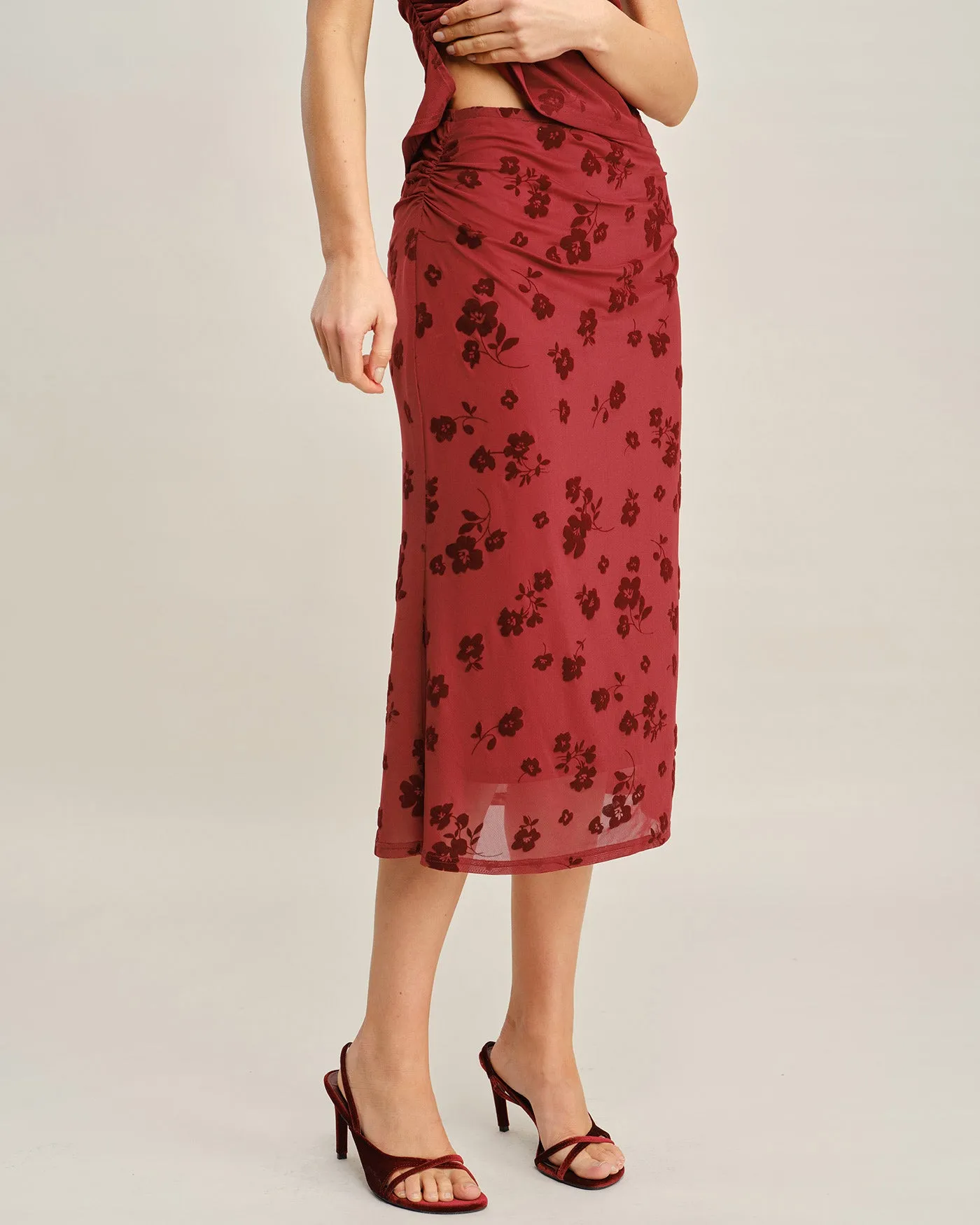 Red Floral Mermaid Midi Skirt sold by rihoas product image thumbnail 2