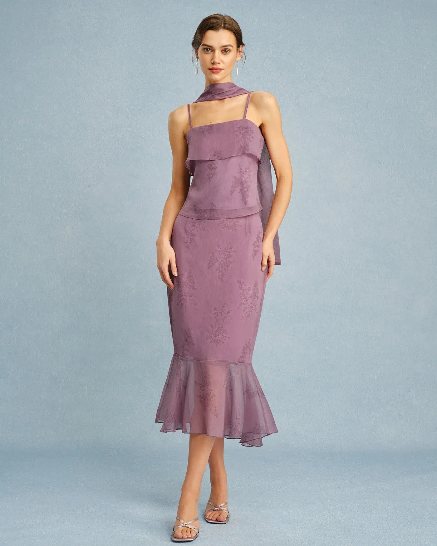 Purple Floral Mermaid Midi Skirt sold by rihoas product image thumbnail 2