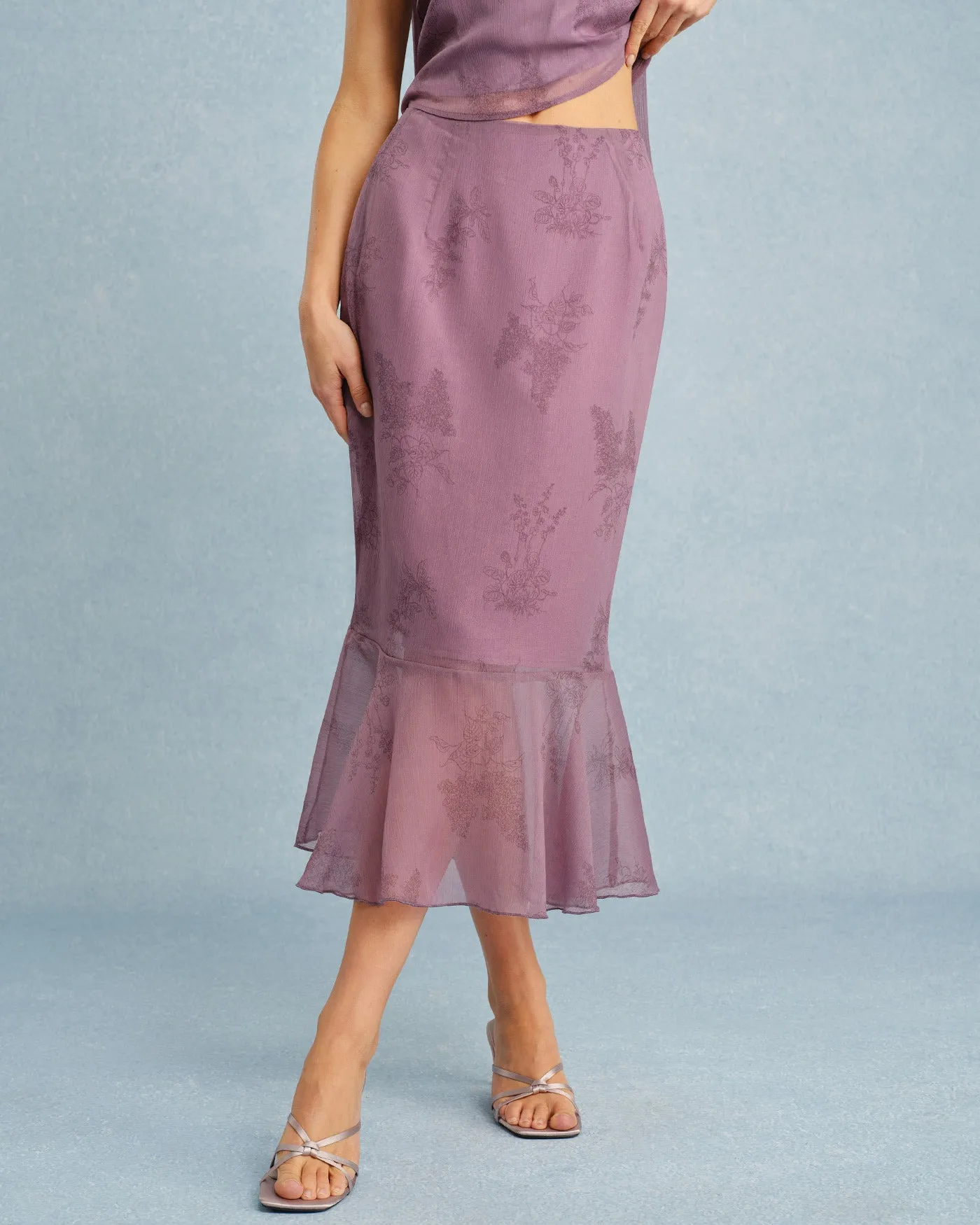 Purple Floral Mermaid Midi Skirt sold by rihoas