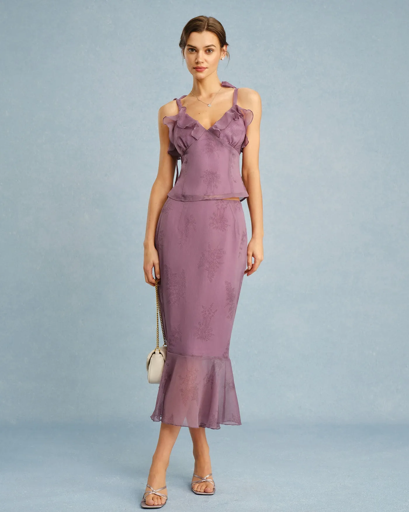 Purple Floral Mermaid Midi Skirt sold by rihoas product image thumbnail 3