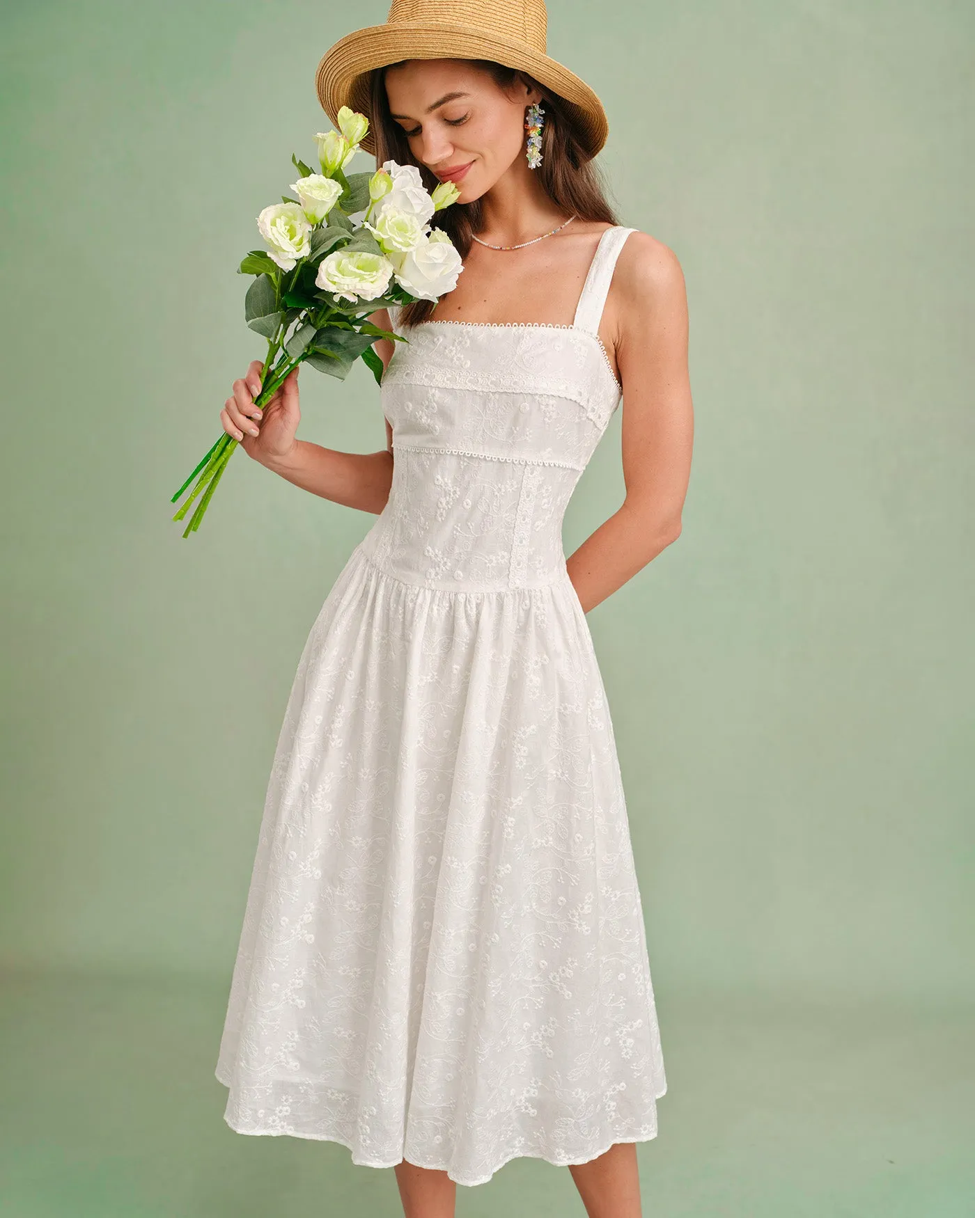 White Square Neck Slip Midi Dress sold by rihoas