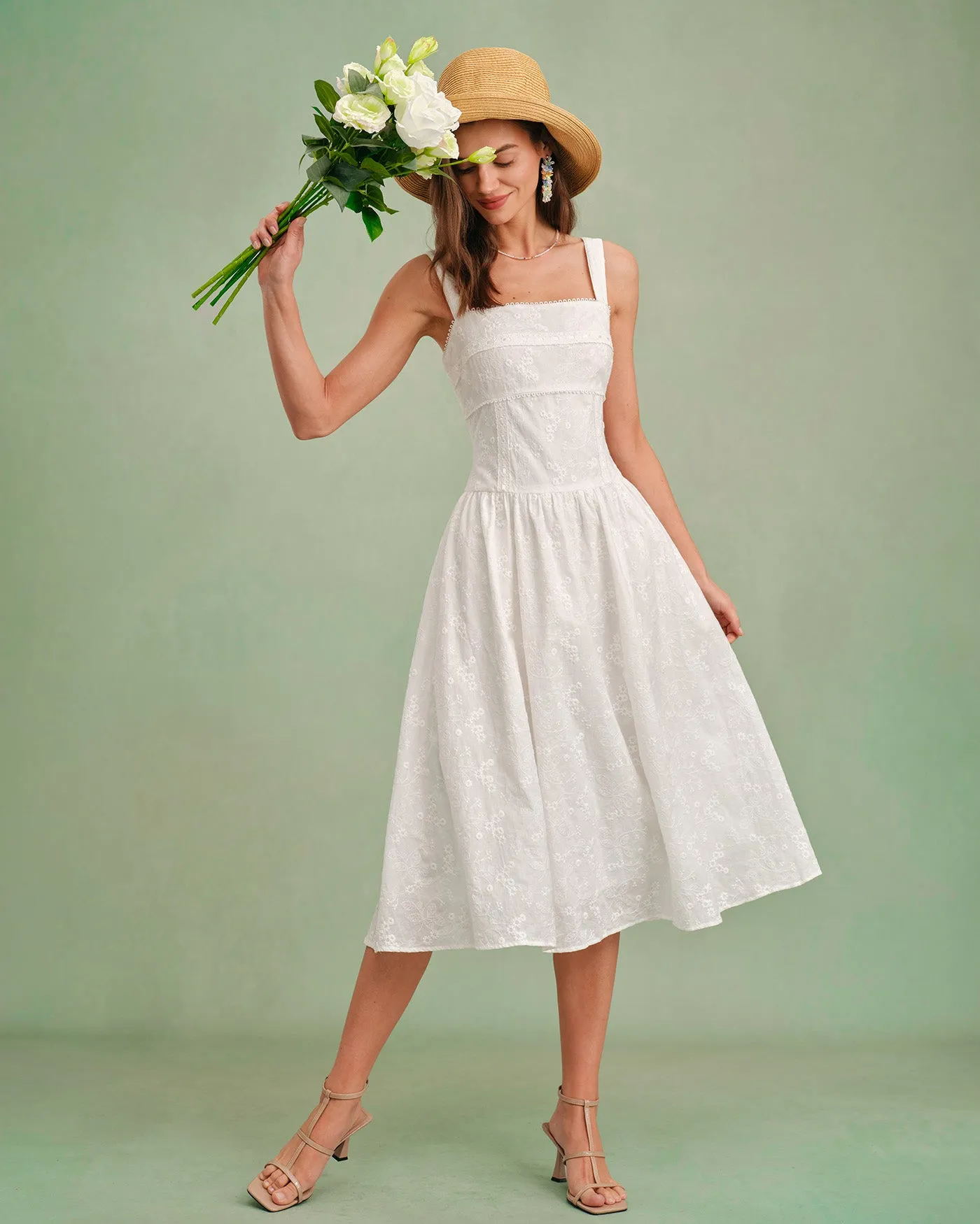 White Square Neck Slip Midi Dress sold by rihoas product image thumbnail 3