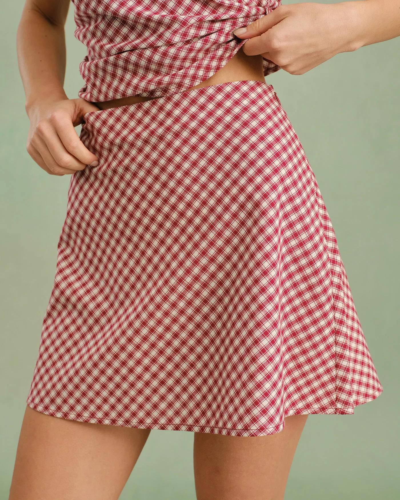 Red Plaid Zipper Mini Skirt sold by rihoas
