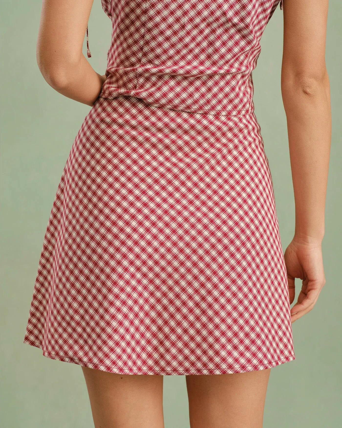 Red Plaid Zipper Mini Skirt sold by rihoas product image thumbnail 2