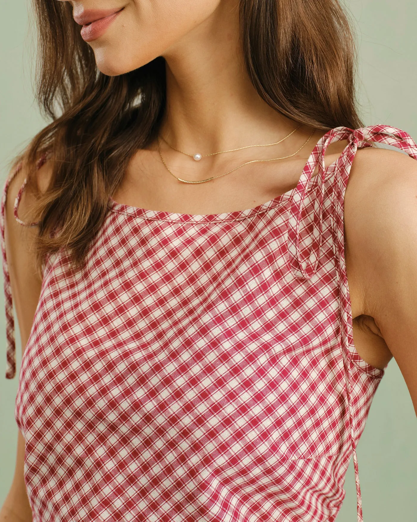 Red Boat Neck Plaid Tank Top sold by rihoas product image thumbnail 2