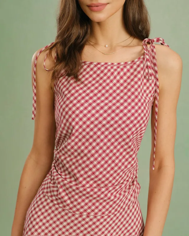 Red Boat Neck Plaid Tank Top sold by rihoas