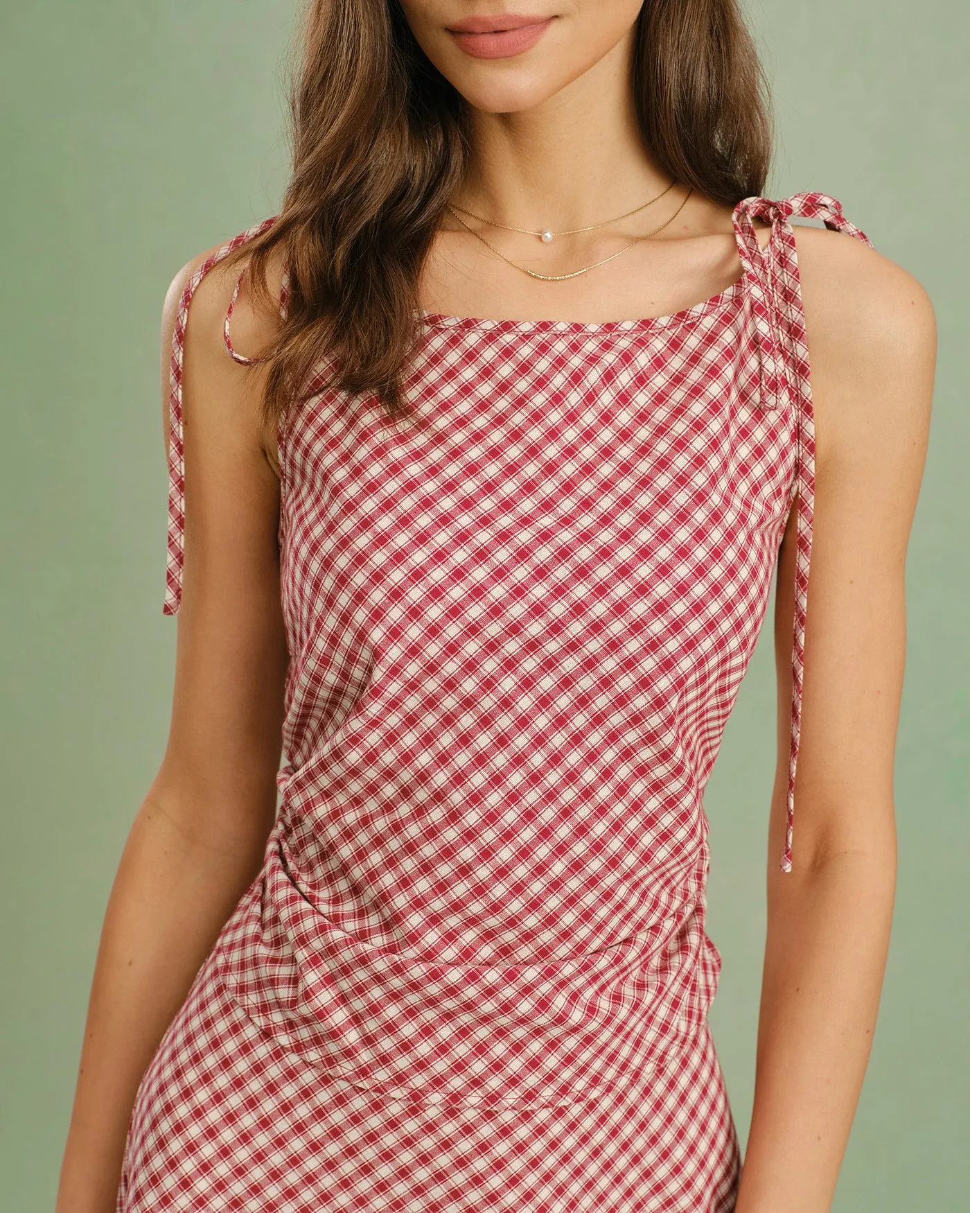 Red Boat Neck Plaid Tank Top sold by rihoas