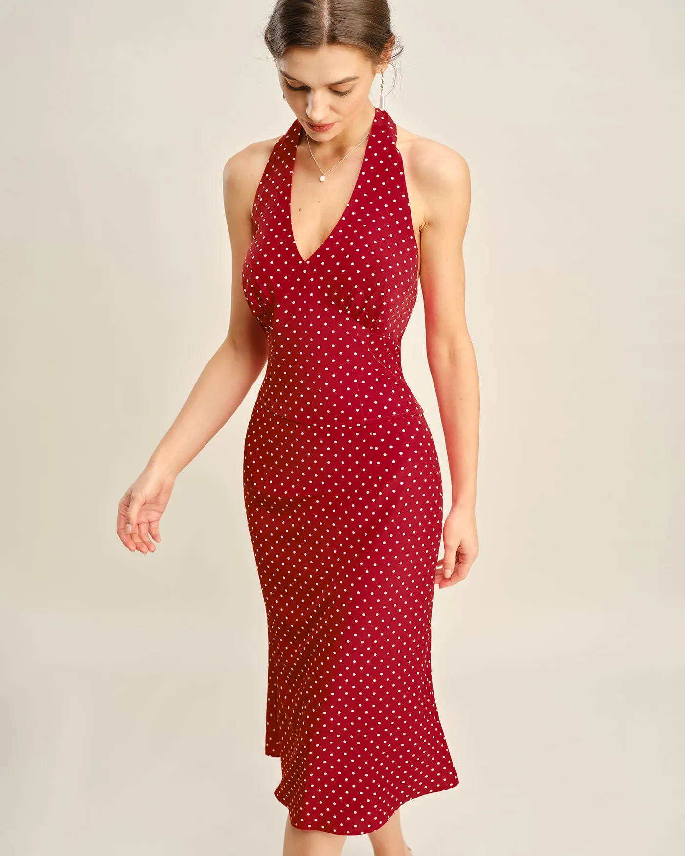 Red Polka Dot Mermaid Midi Skirt sold by rihoas product image thumbnail 2