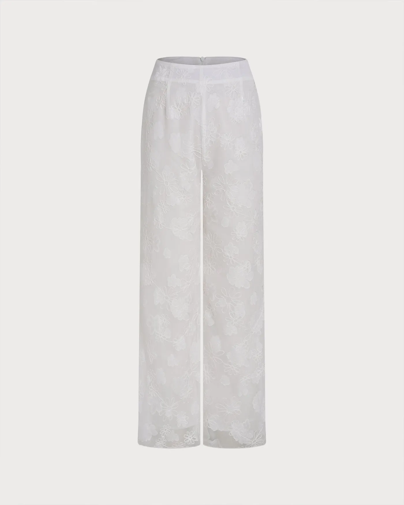 White Floral Textured Elastic Waist Pants sold by rihoas product image thumbnail 2