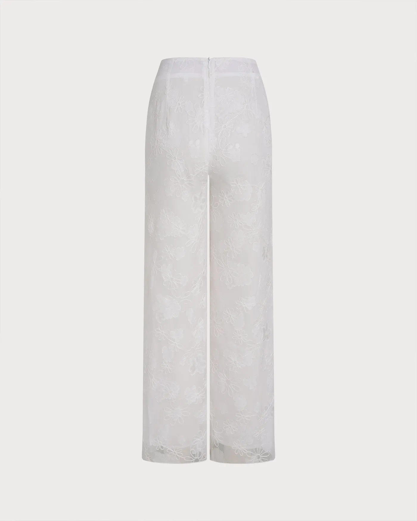 White Floral Textured Elastic Waist Pants sold by rihoas product image thumbnail 3