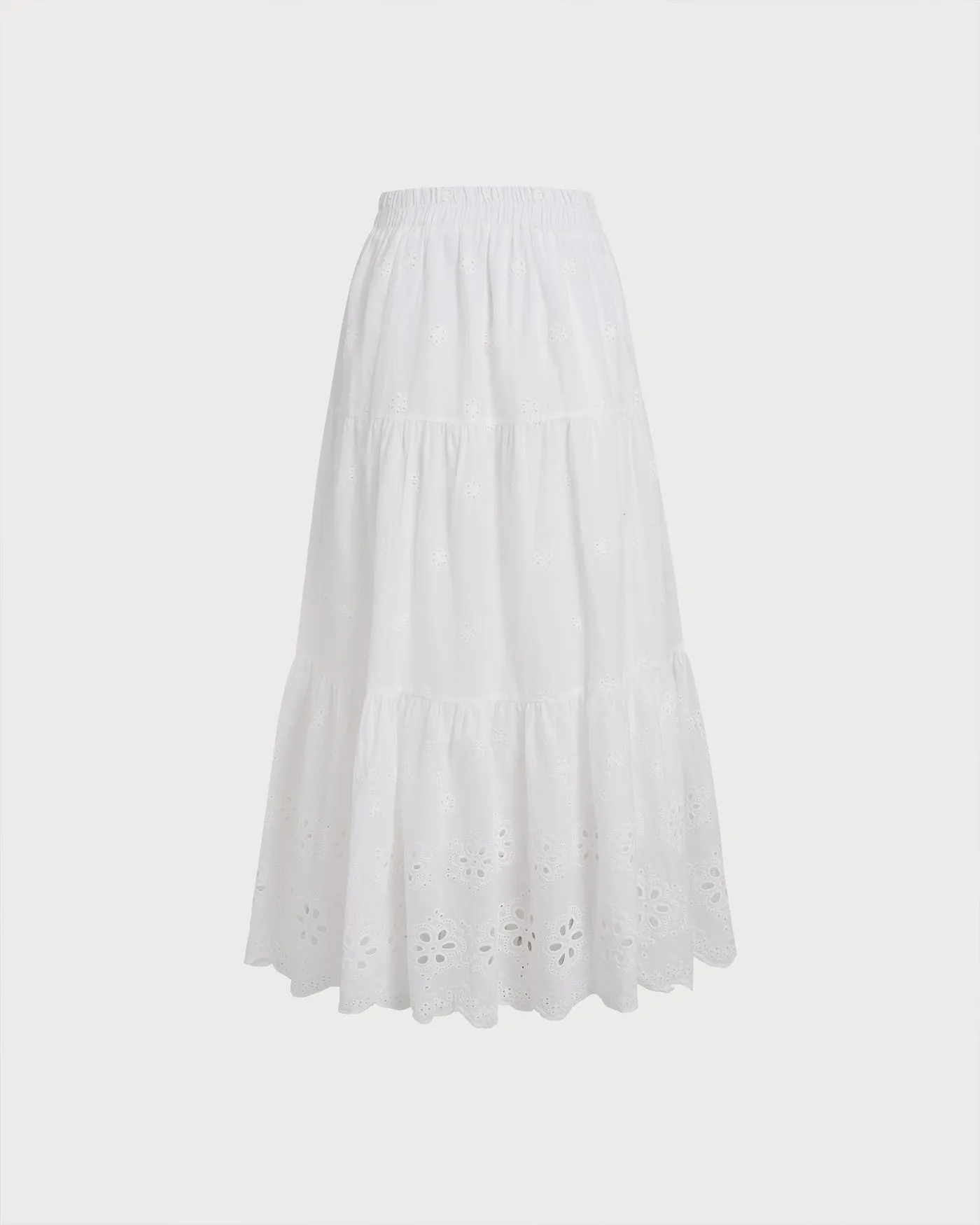 White Floral Textured Midi Skirt sold by rihoas product image thumbnail 2