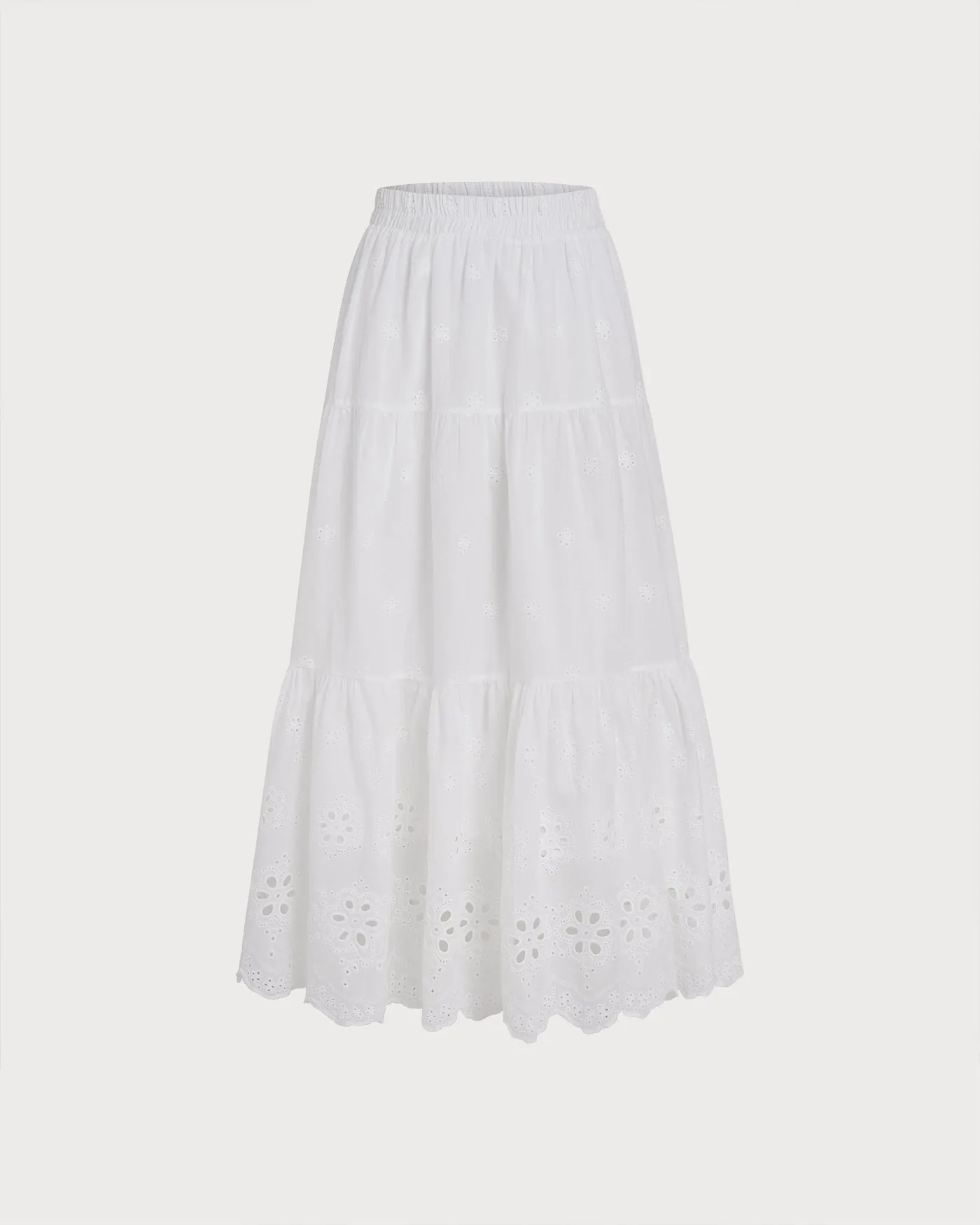 White Floral Textured Midi Skirt sold by rihoas