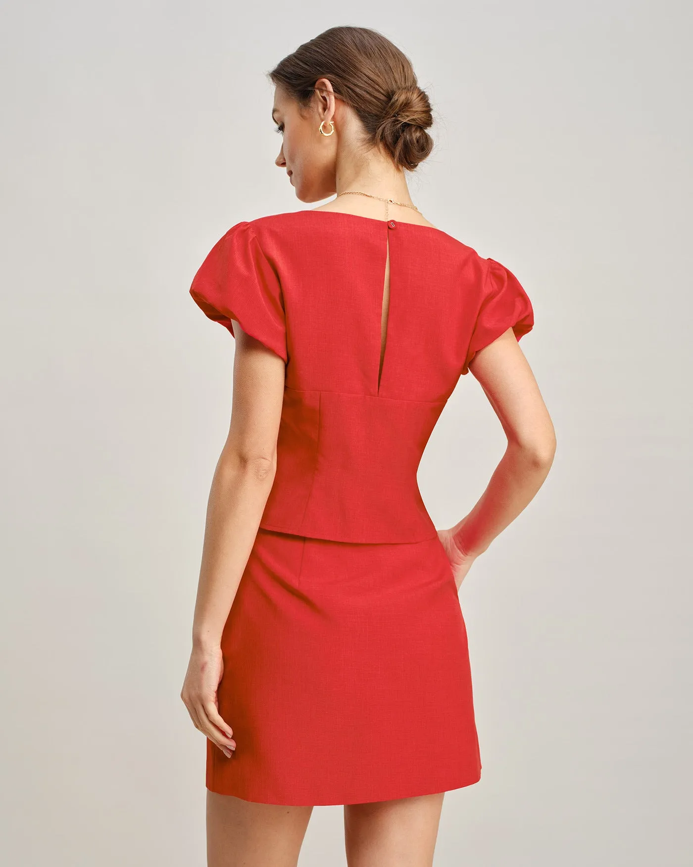 Red V Neck Tie Blouse sold by rihoas product image thumbnail 3