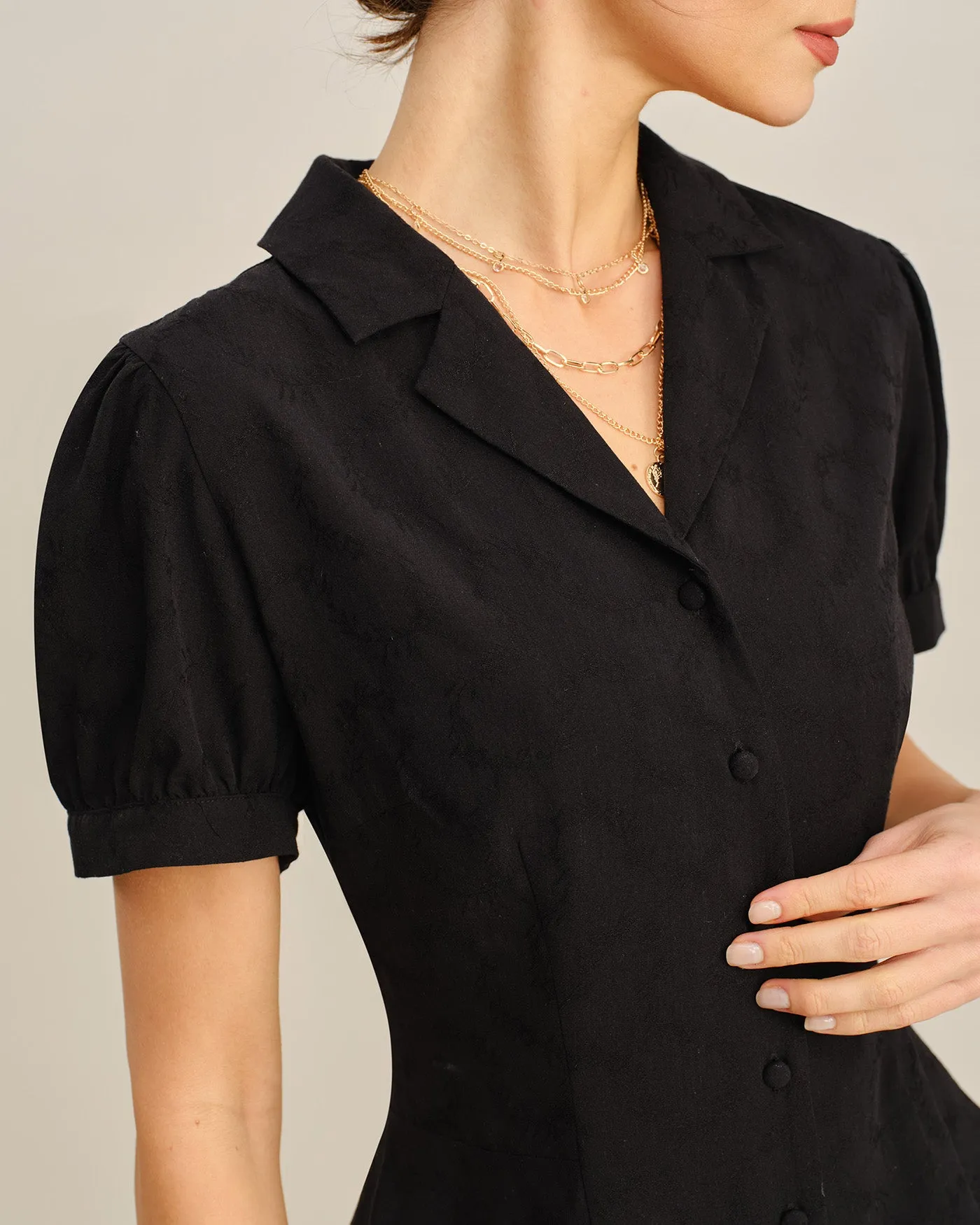 Black Embroidery Collar Button Blouse sold by rihoas product image thumbnail 3