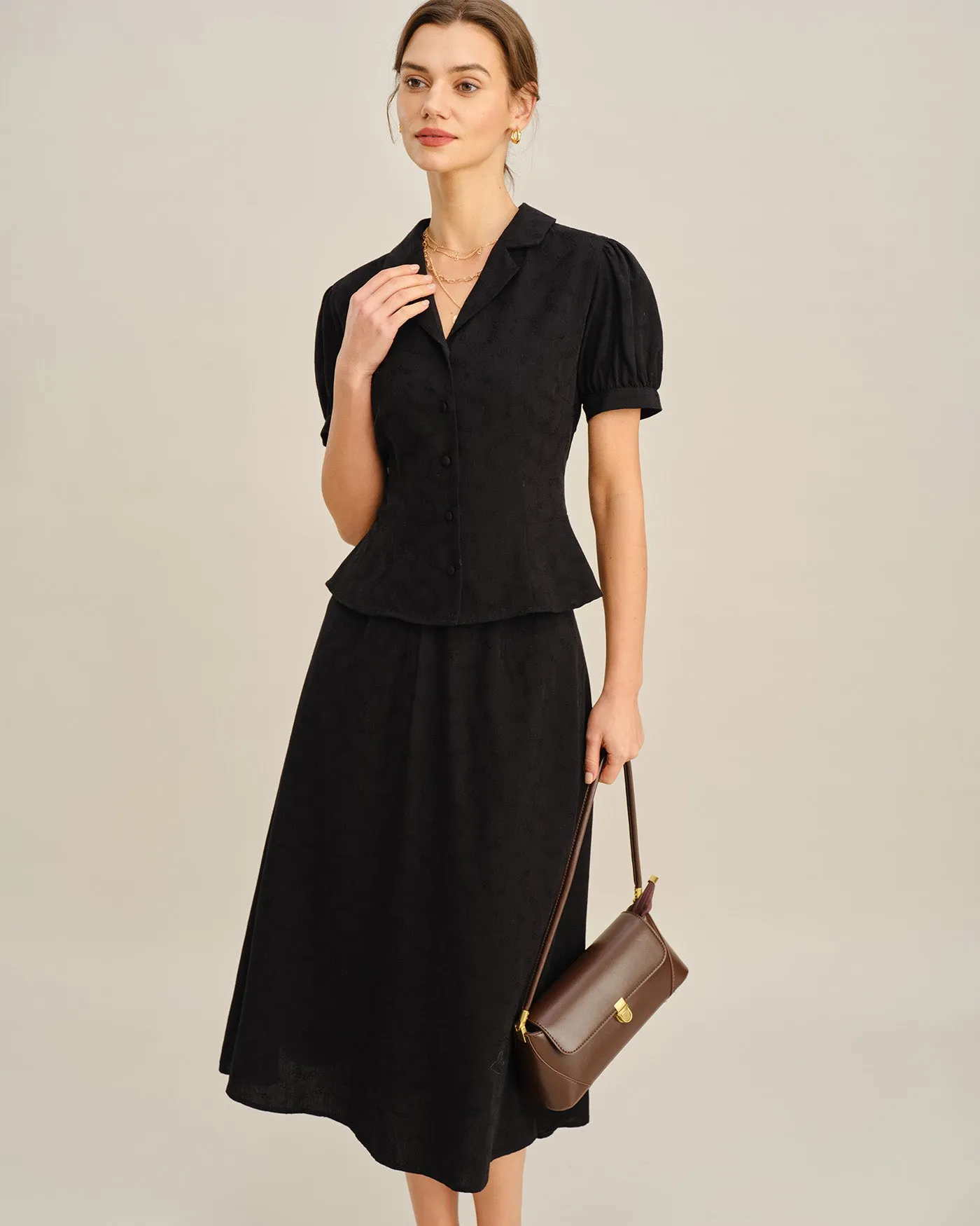 Black Embroidery Collar Button Blouse sold by rihoas product image thumbnail 4