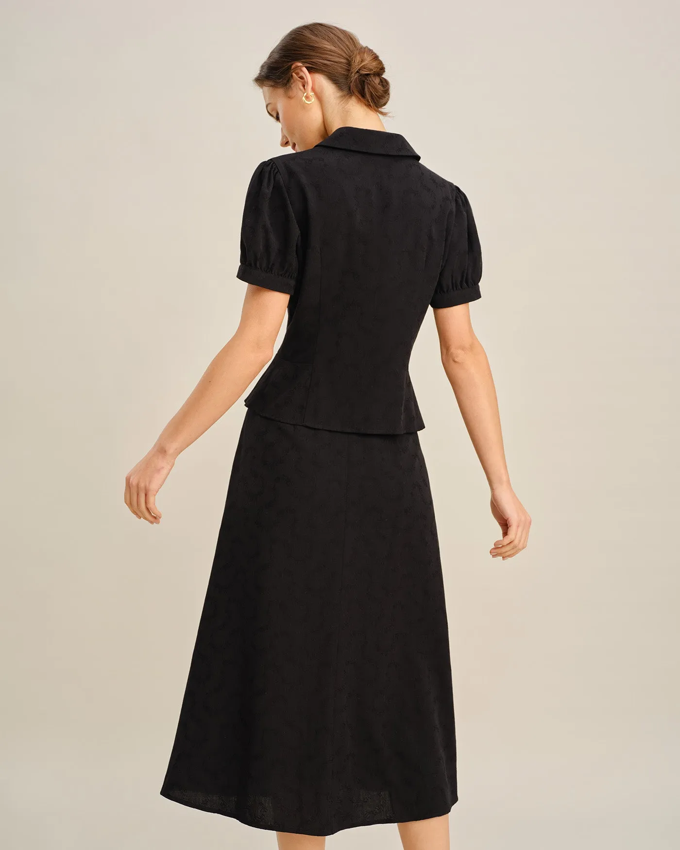 Black Embroidery Collar Button Blouse sold by rihoas product image thumbnail 5