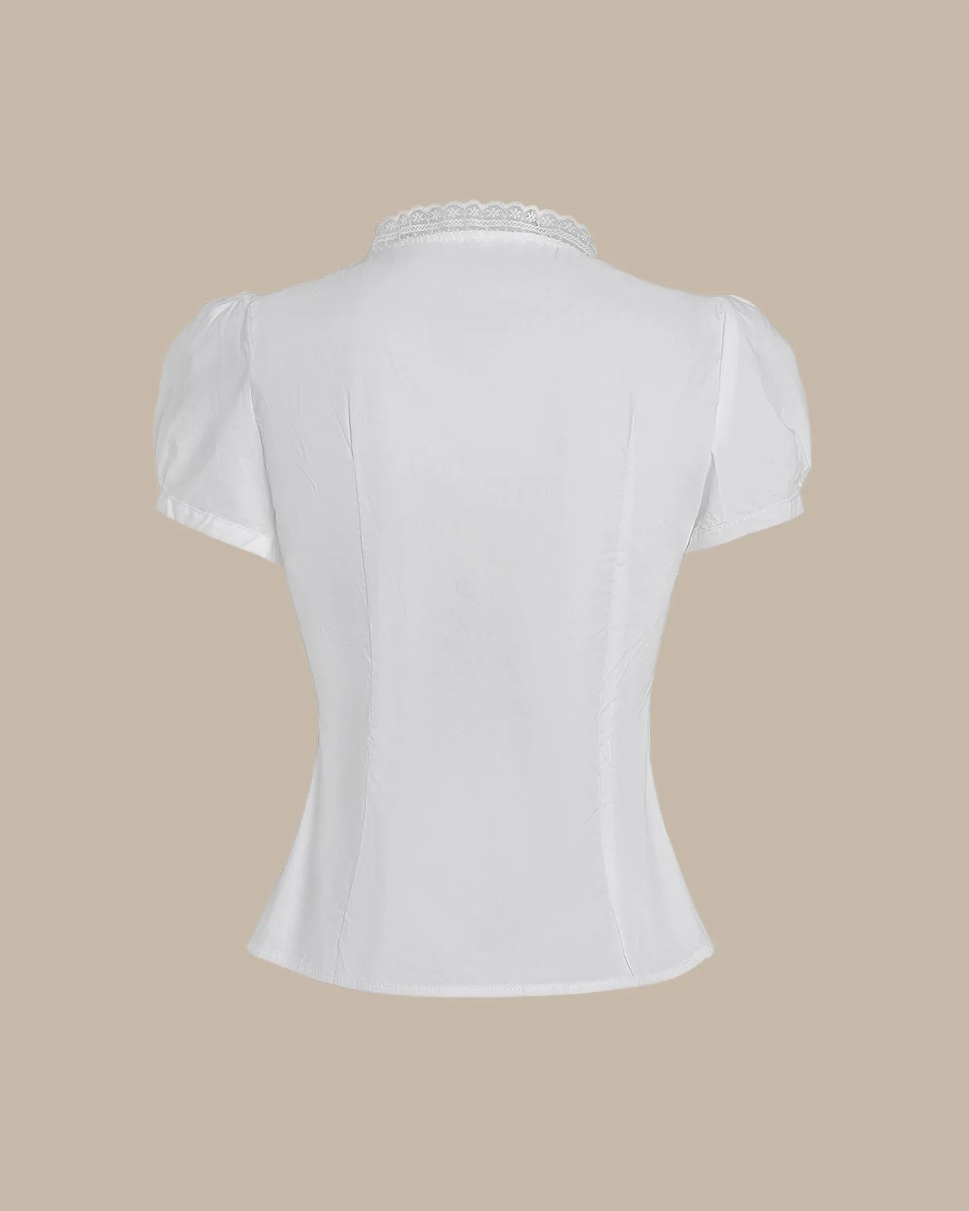 White V Neck Puffed Sleeve Tee sold by rihoas product image thumbnail 5