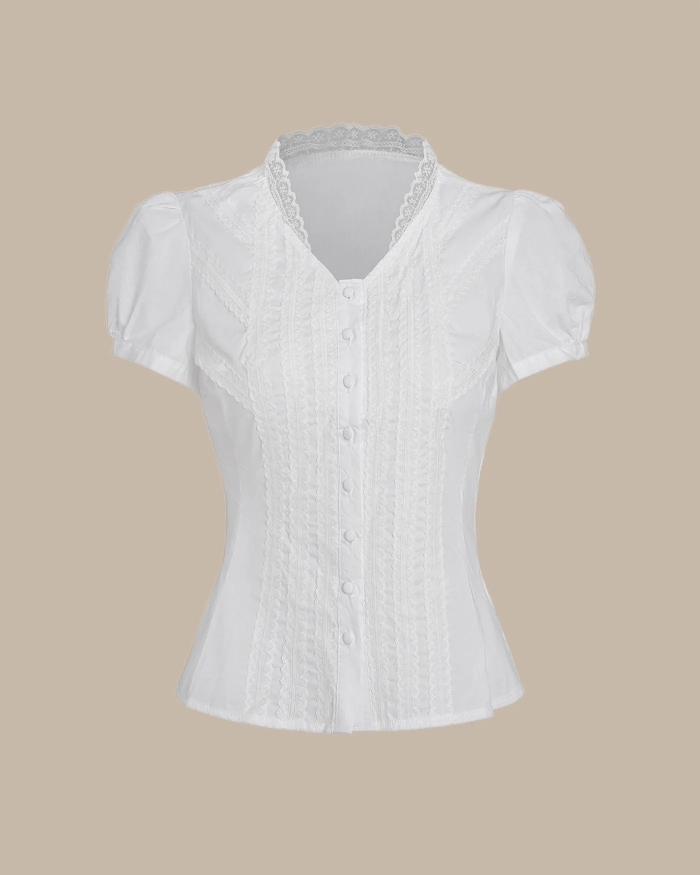 White V Neck Puffed Sleeve Tee sold by rihoas product image thumbnail 4