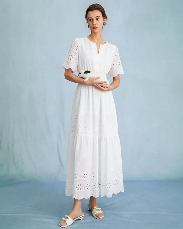 White V Neck Floral Maxi Dress made by rihoas