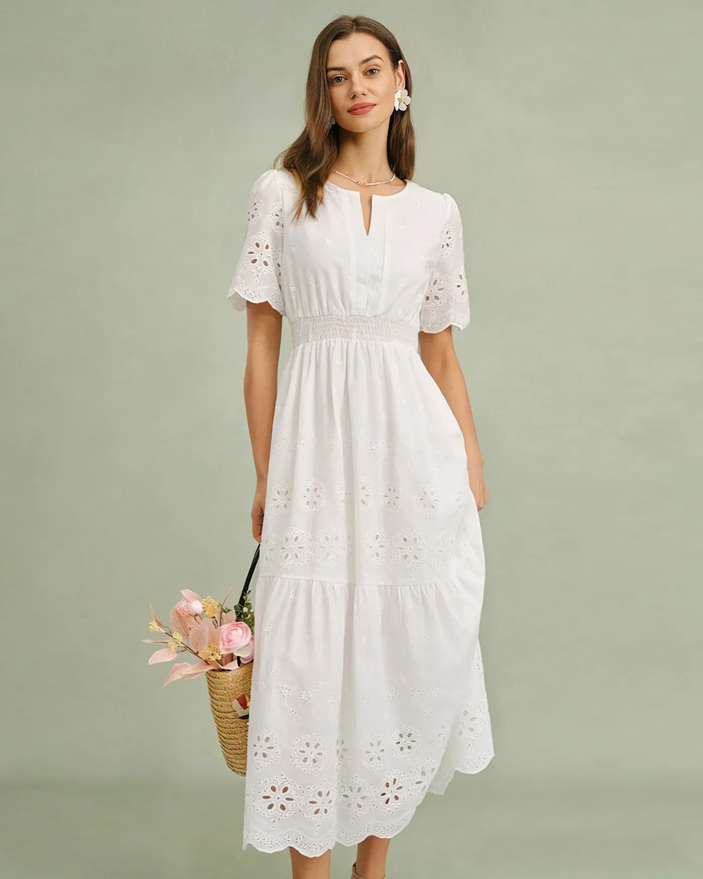 White V Neck Floral Maxi Dress sold by rihoas product image thumbnail 2