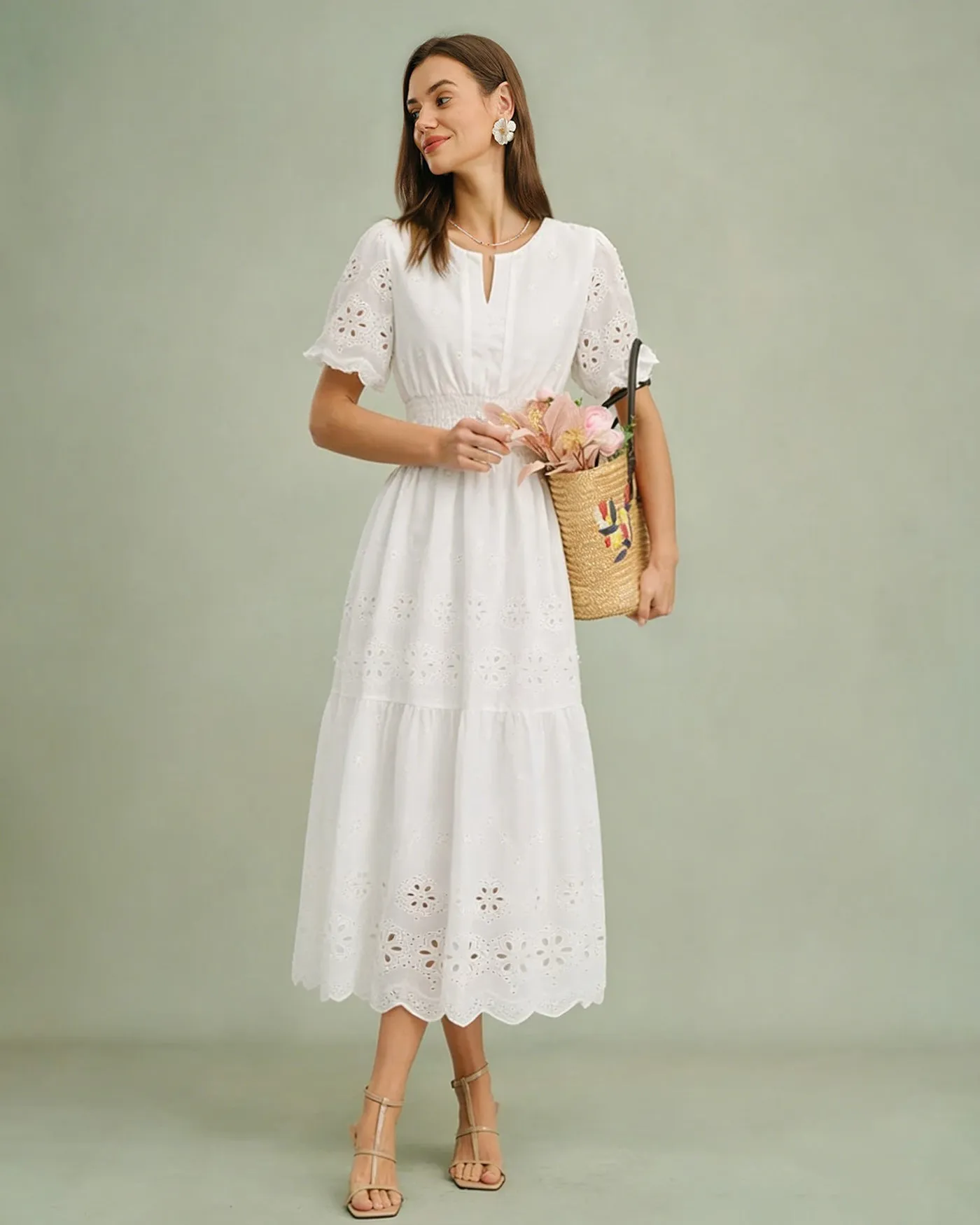 White V Neck Floral Maxi Dress sold by rihoas product image thumbnail 3
