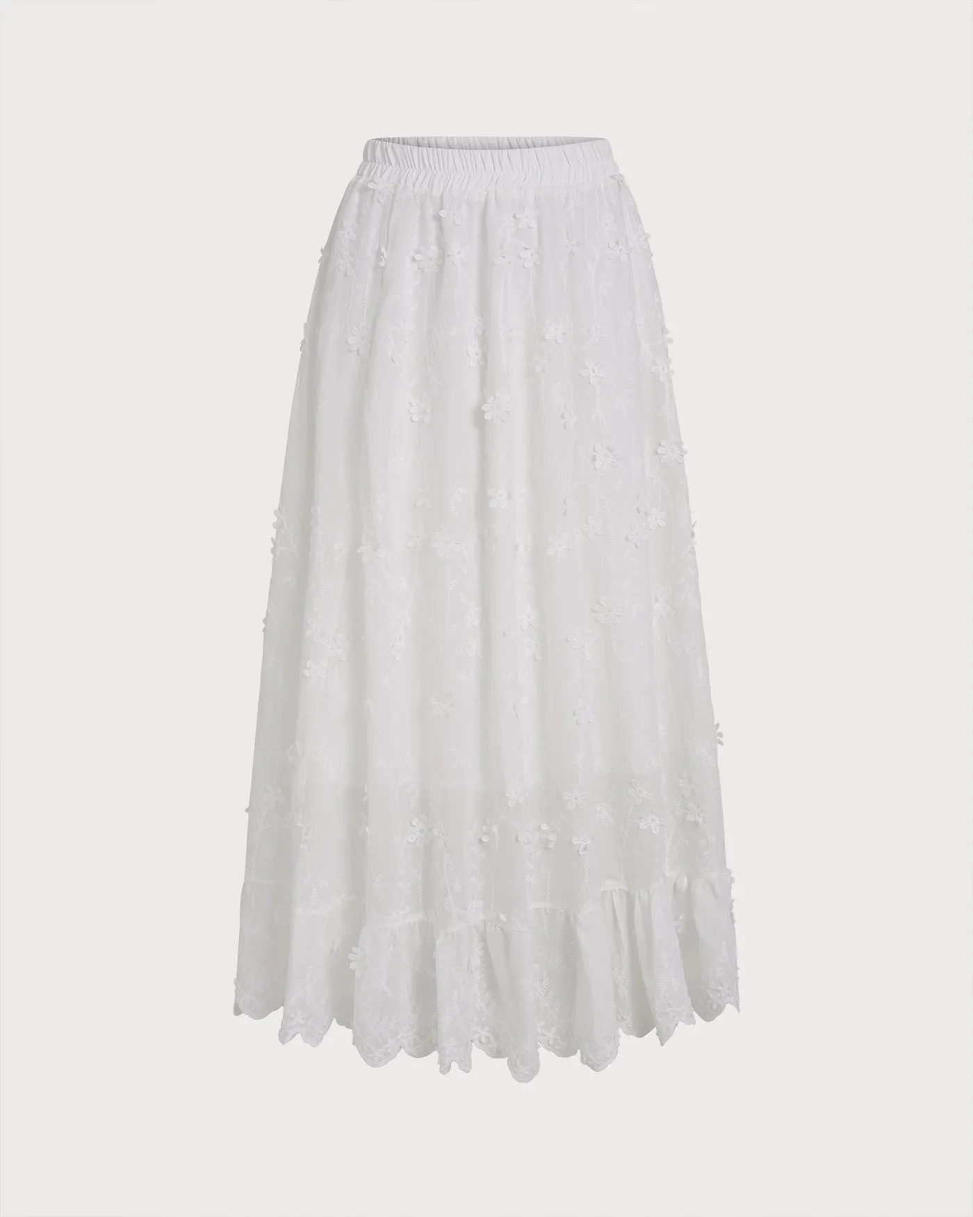 White Floral Elastic Waist Midi Skirt sold by rihoas product image thumbnail 5