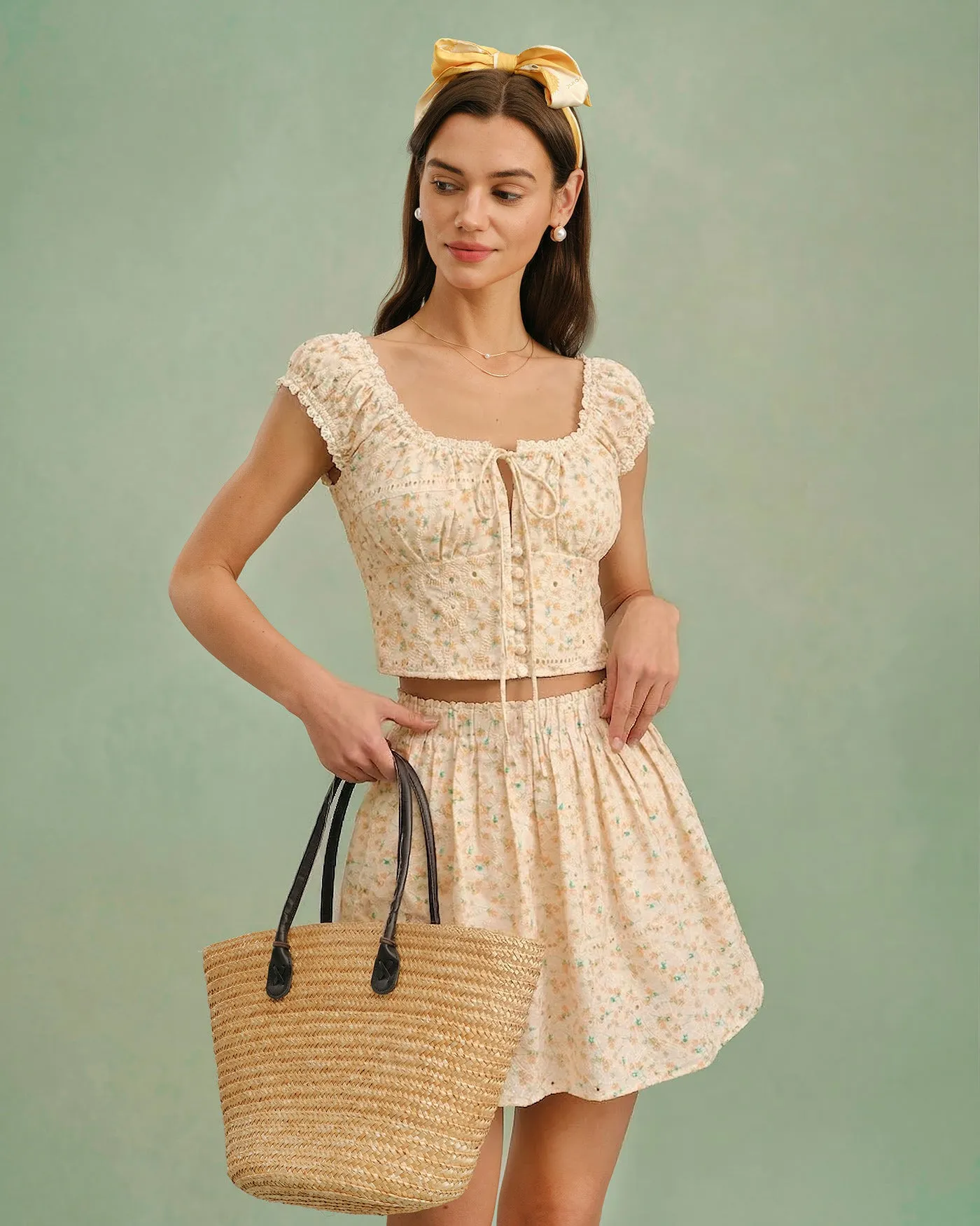 Yellow Square Neck Floral Blouse sold by rihoas product image thumbnail 4