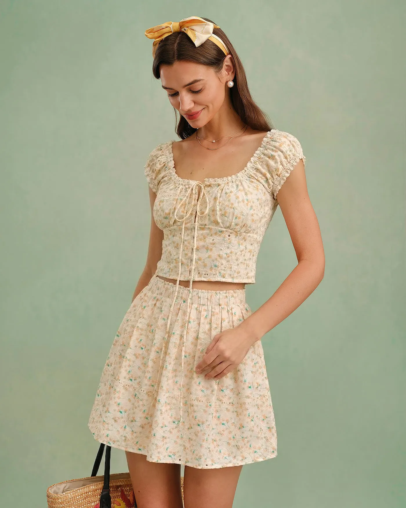 Yellow Square Neck Floral Blouse sold by rihoas product image thumbnail 3