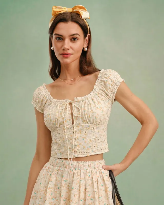 Yellow Square Neck Floral Blouse sold by rihoas