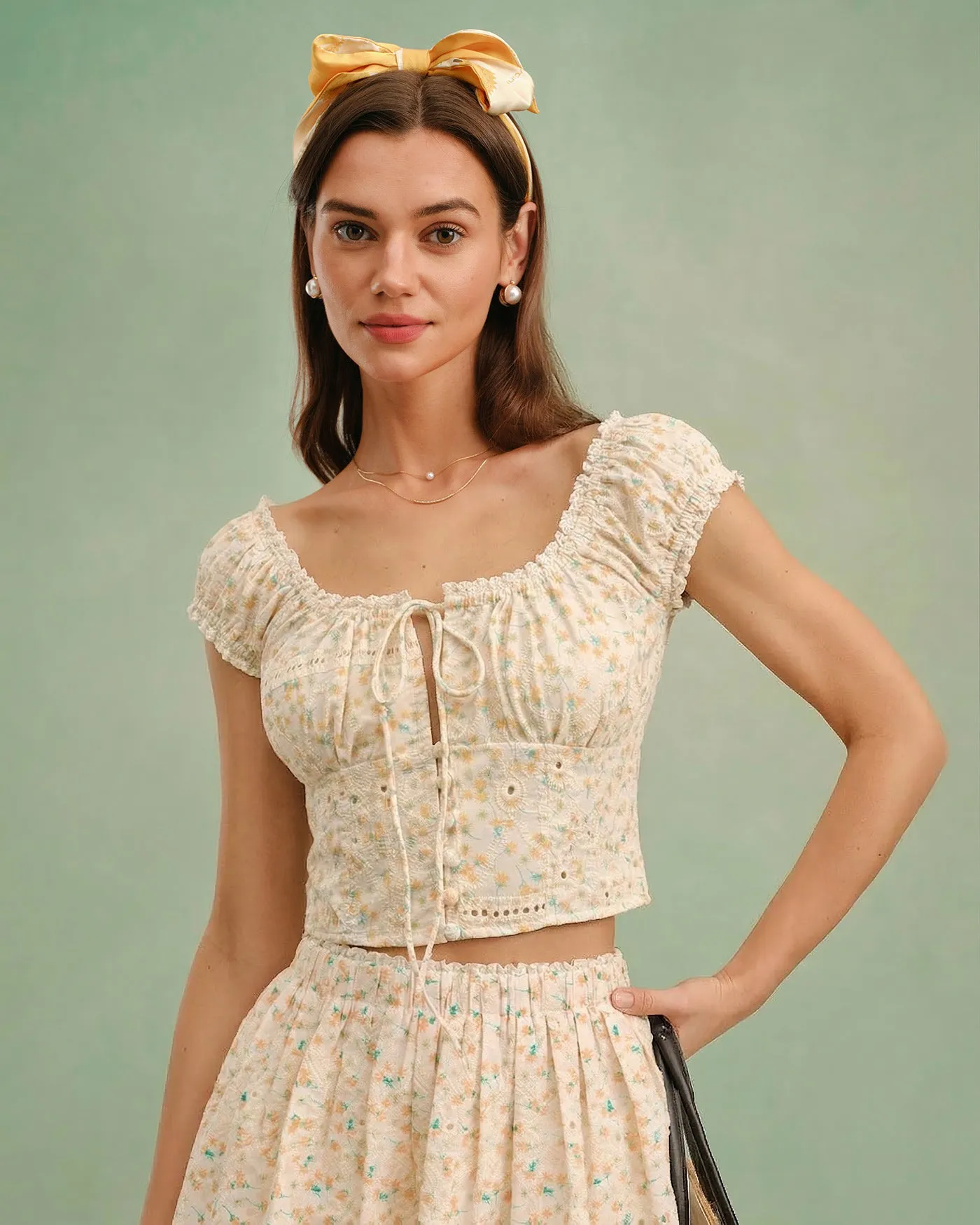 Yellow Square Neck Floral Blouse sold by rihoas