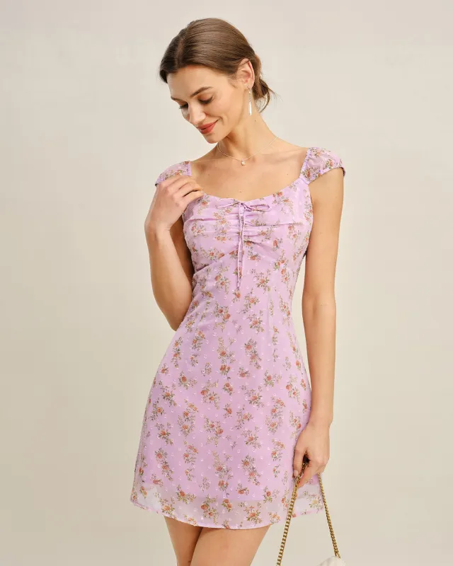 Purple Sweetheart Neck Jacquard Mini Dress made by rihoas