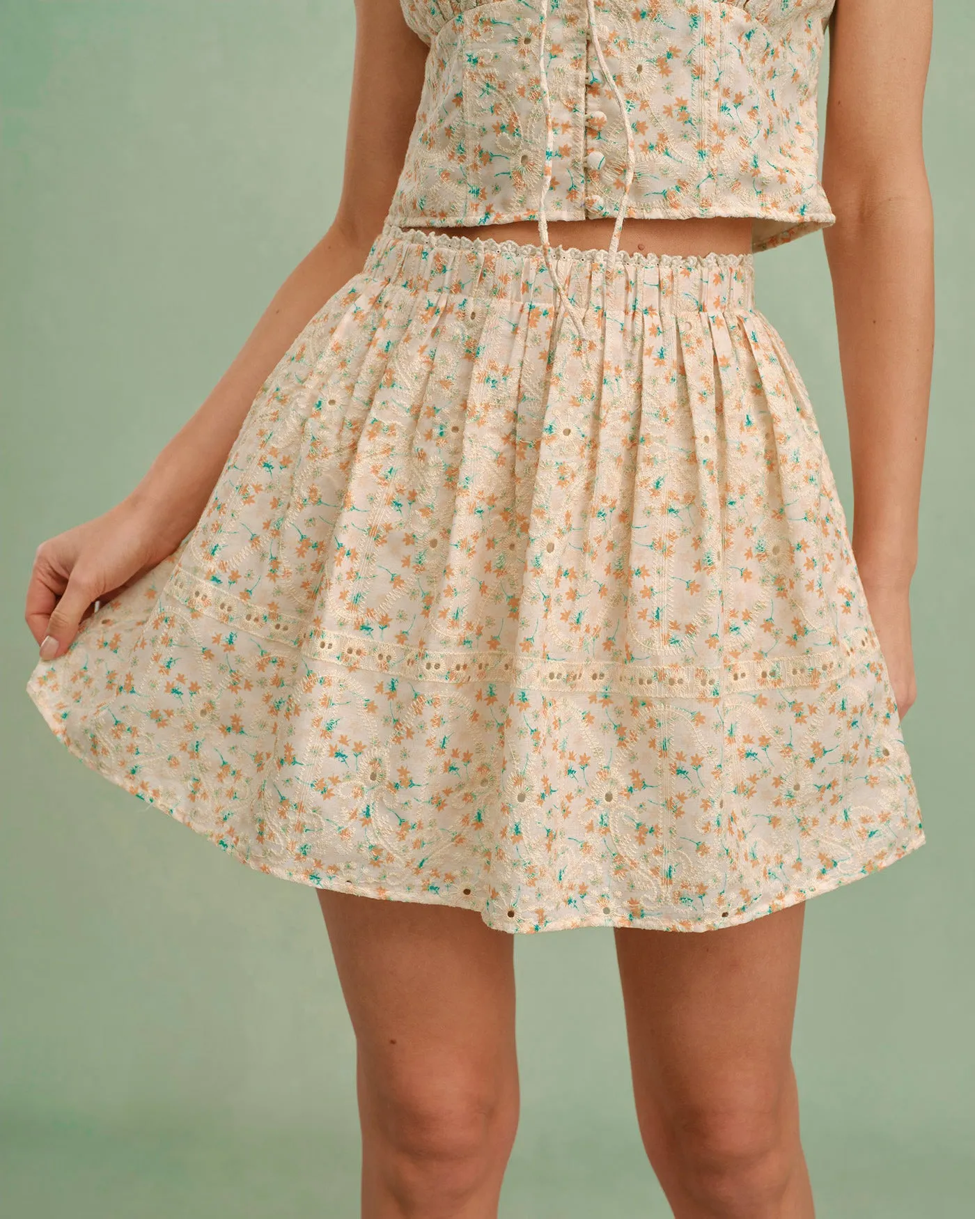 Yellow Embroidery Floral Mini Skirt sold by rihoas product image thumbnail 2