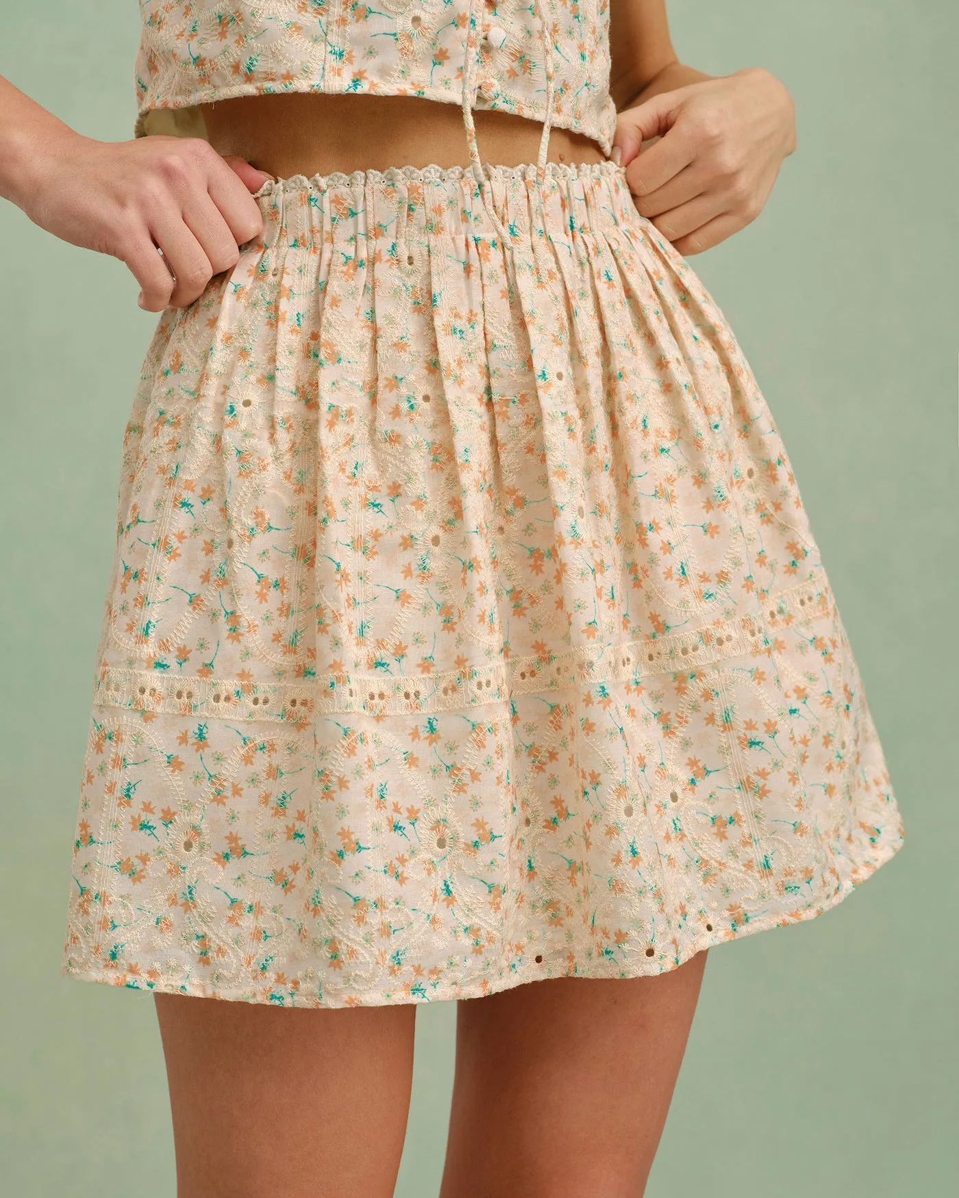 Yellow Embroidery Floral Mini Skirt sold by rihoas