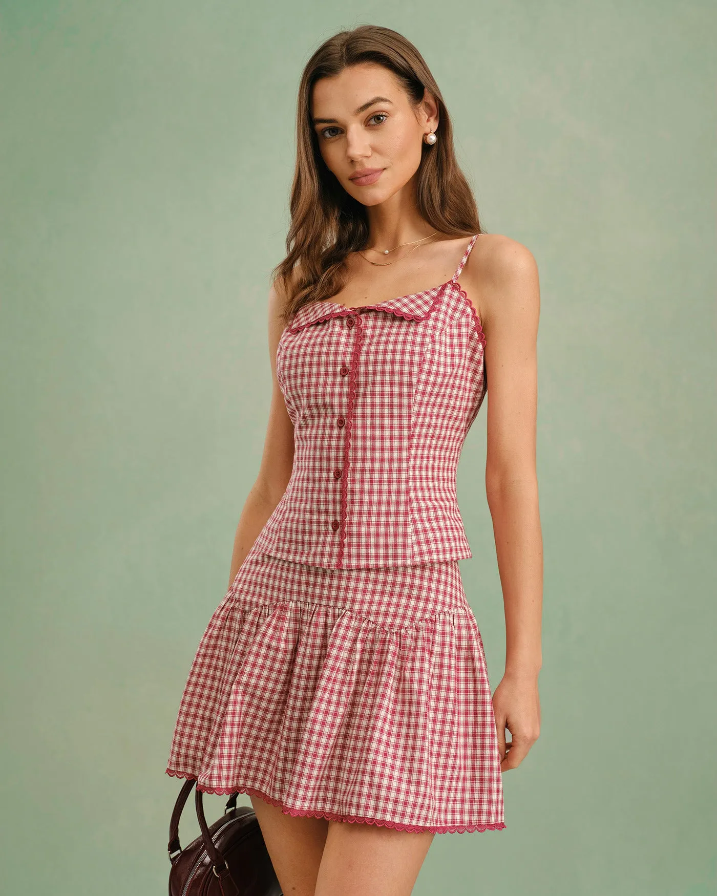 Red Plaid Ruched Mini Skirt sold by rihoas product image thumbnail 3