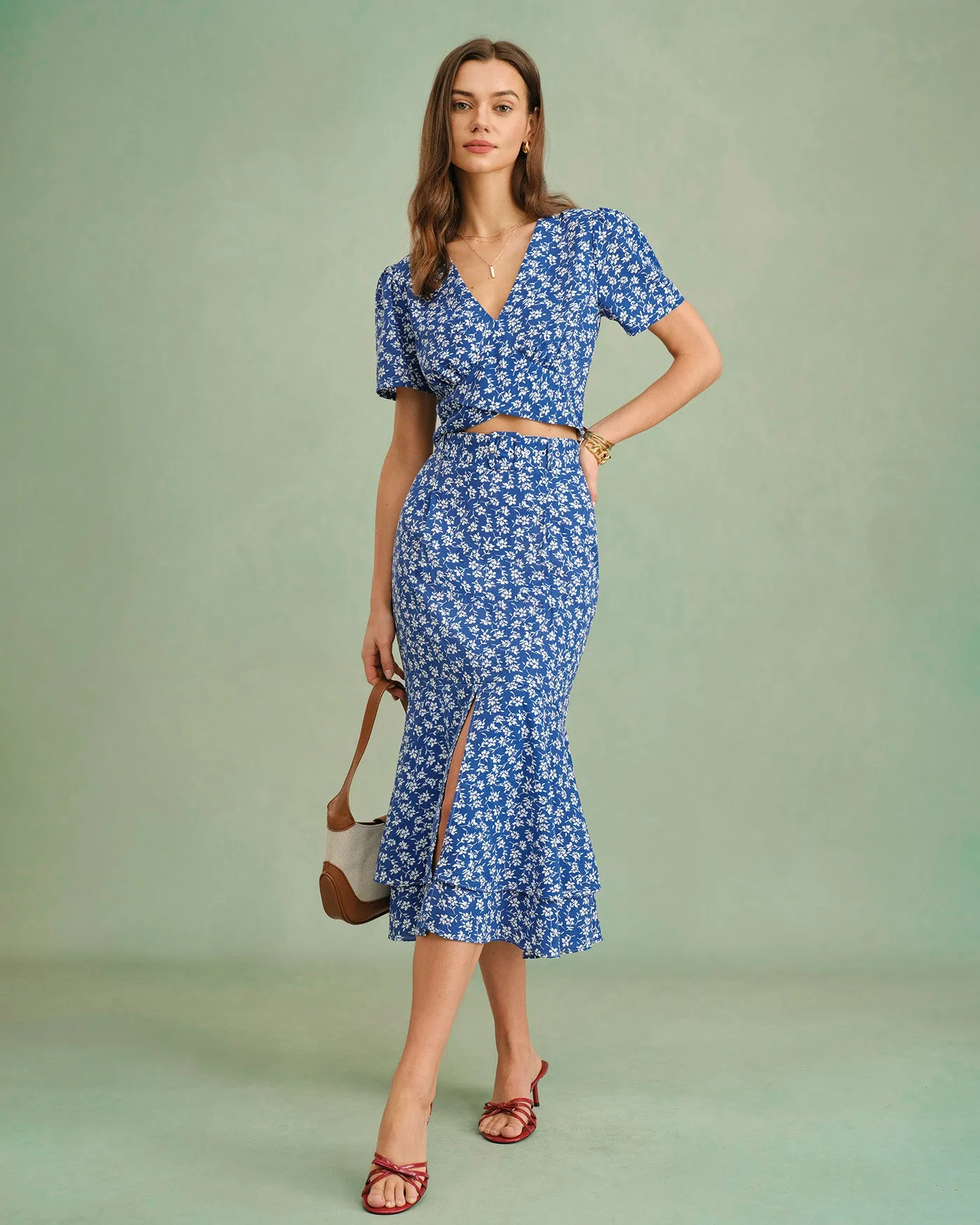 Blue V Neck Floral Tee sold by rihoas product image thumbnail 3