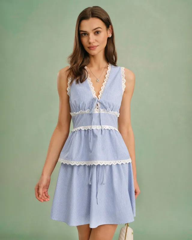 Blue V Neck Lace Tank Top sold by rihoas