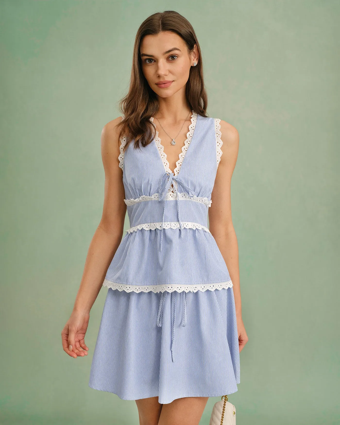 Blue V Neck Lace Tank Top sold by rihoas