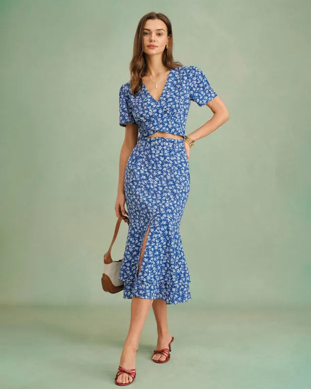 Blue Floral Mermaid Midi Skirt sold by rihoas