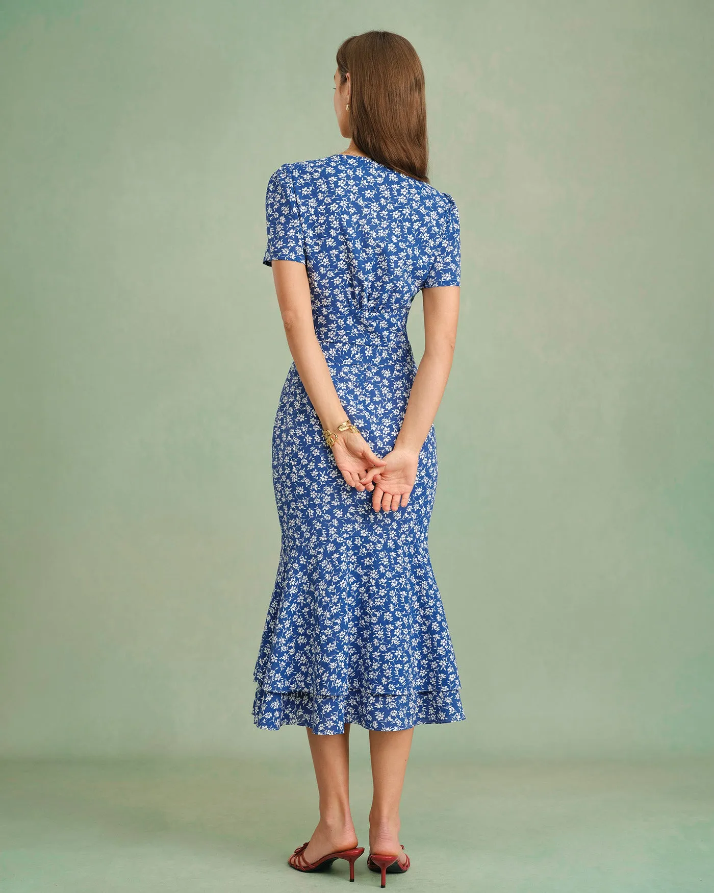 Blue Floral Mermaid Midi Skirt sold by rihoas product image thumbnail 5