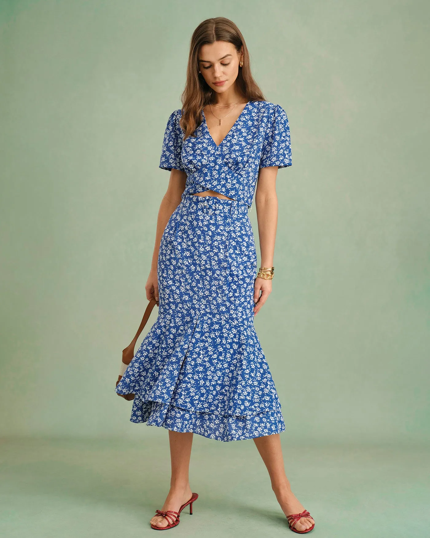 Blue Floral Mermaid Midi Skirt sold by rihoas product image thumbnail 4