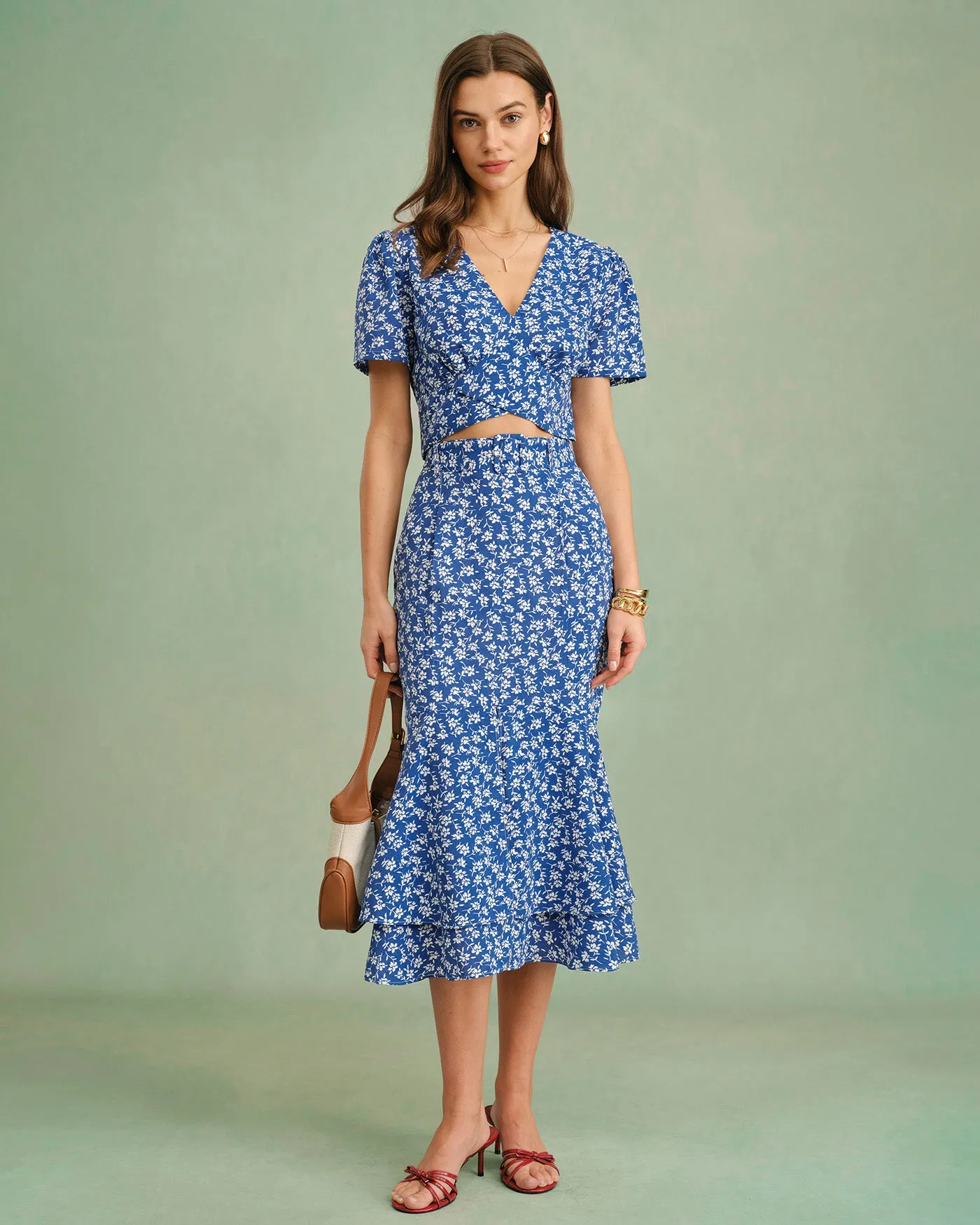 Blue Floral Mermaid Midi Skirt sold by rihoas product image thumbnail 3