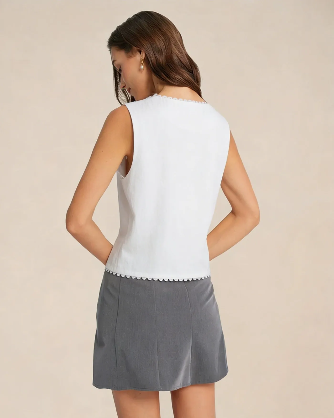 White V Neck Single Breasted Vest sold by rihoas product image thumbnail 4