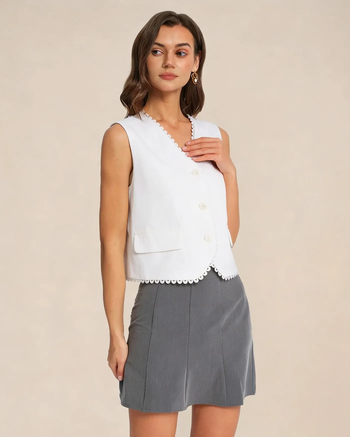 White V Neck Single Breasted Vest sold by rihoas product image thumbnail 3