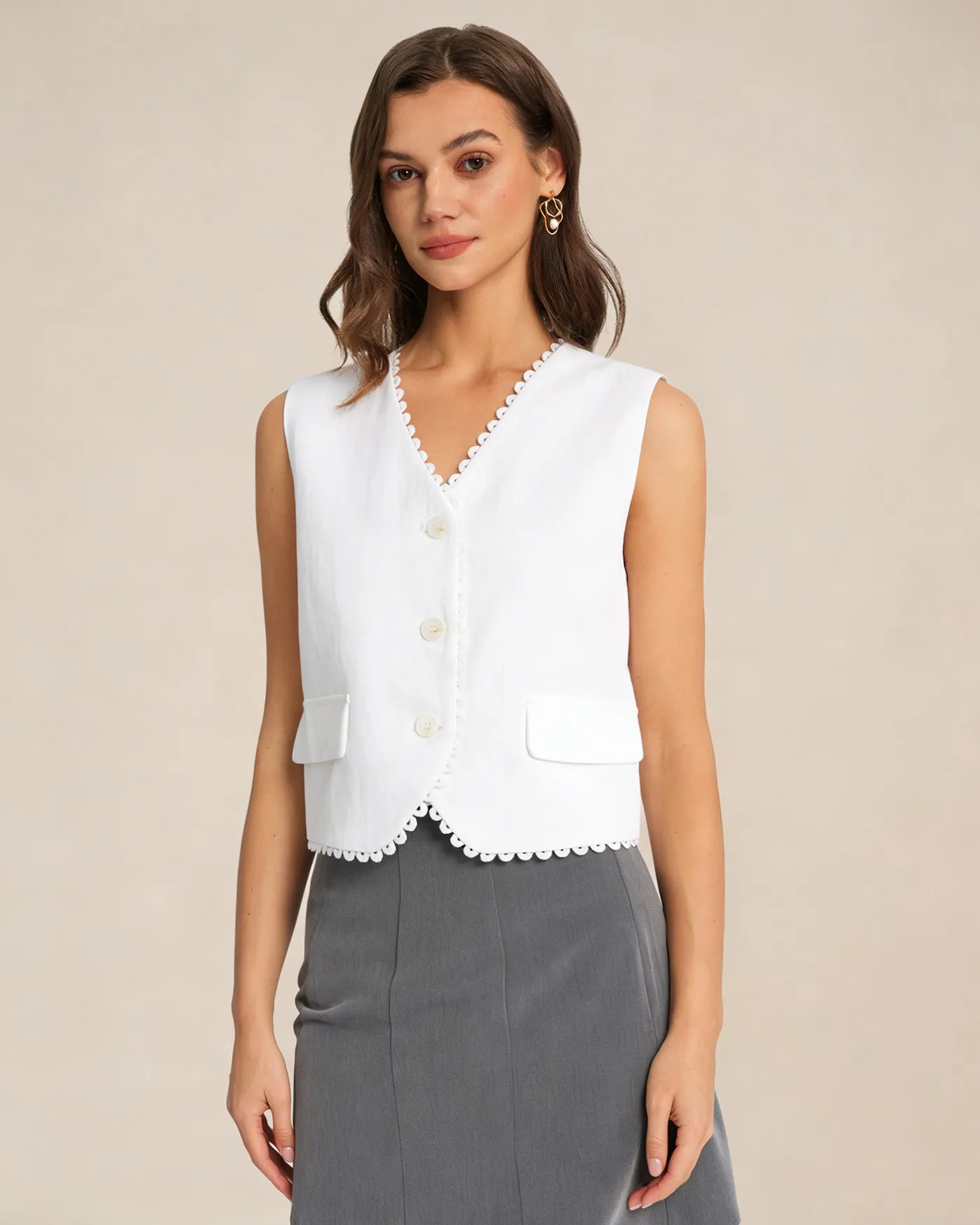 White V Neck Single Breasted Vest sold by rihoas product image thumbnail 2