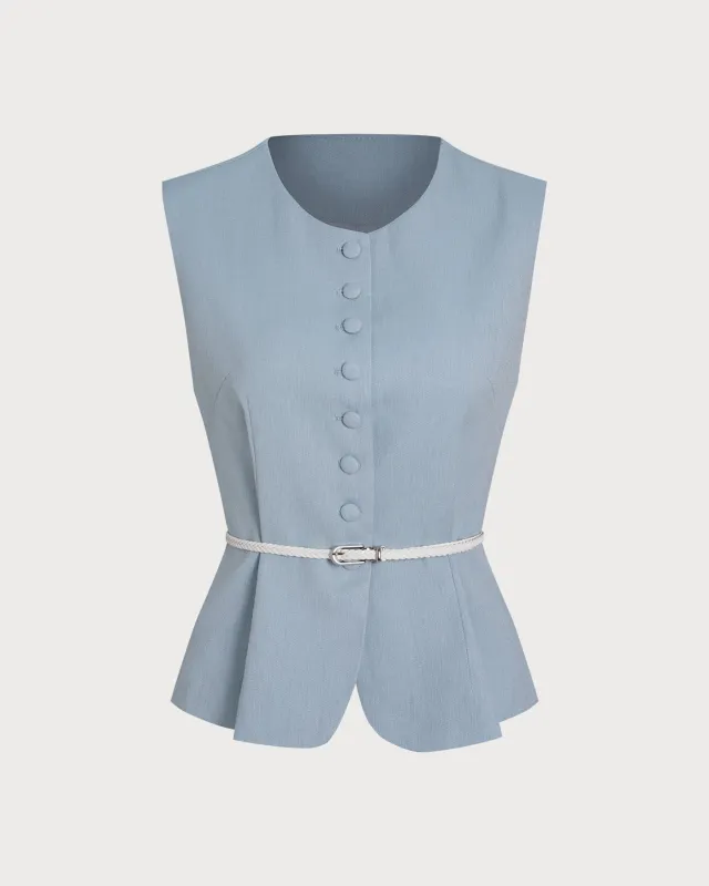 Blue Single Breasted Belt Vest made by rihoas