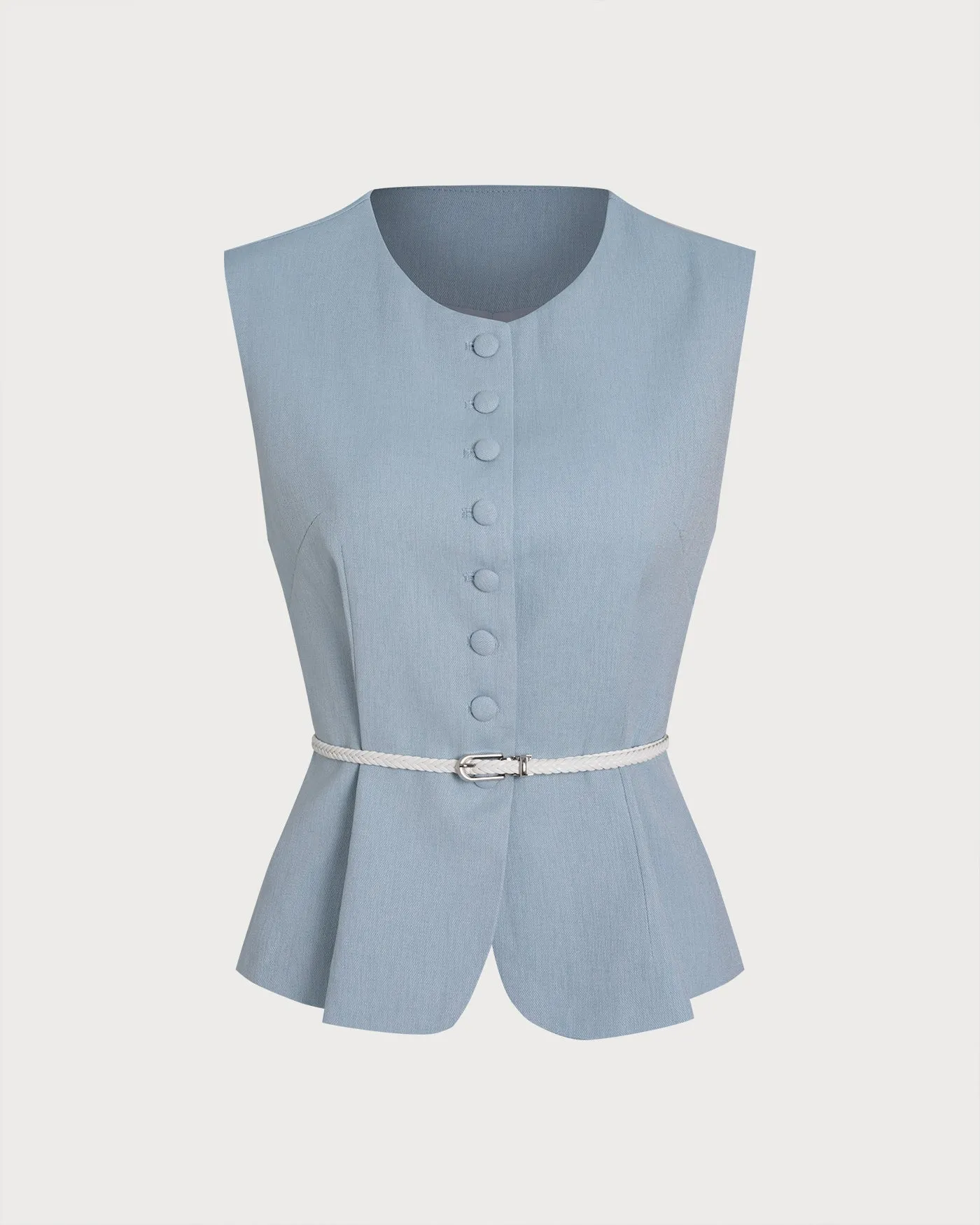 Blue Single Breasted Belt Vest sold by rihoas